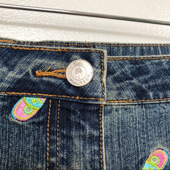 Lilly Pulitzer Embroidered Flip Flop Denim Skirt 4 - Picture 3 of 7